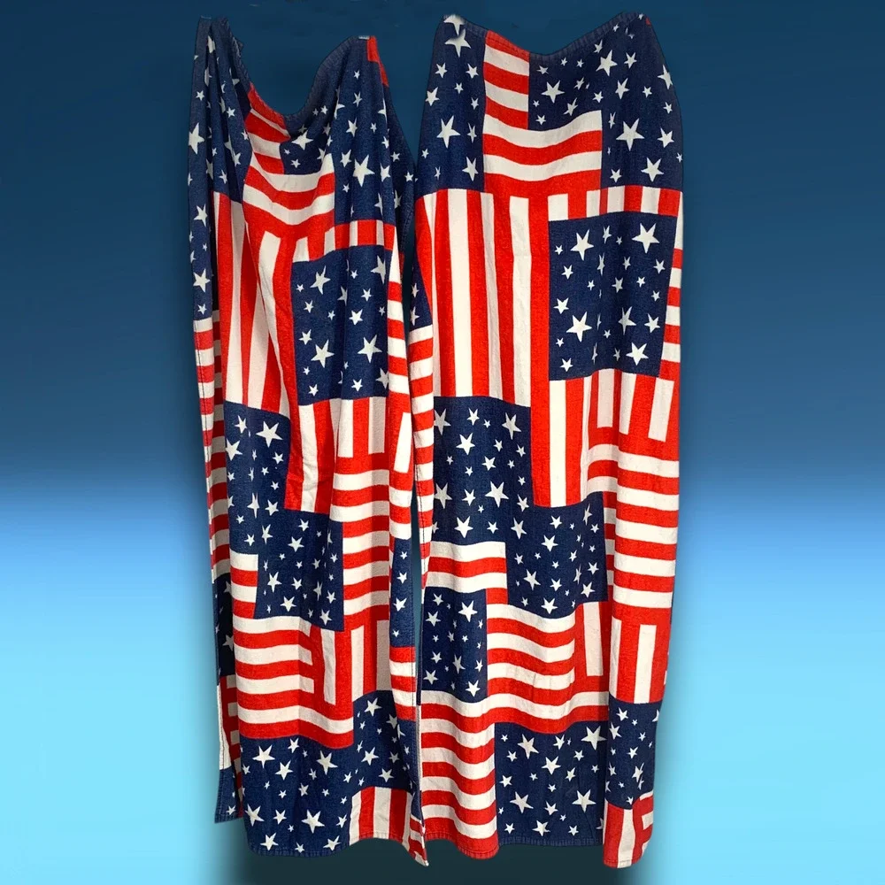 Vintage Y2K Old Navy American Flag Beach Towels Lot of 2 Patriotic USA 56 x 29